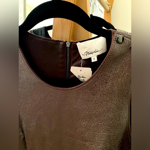 Gunmetal and Chocolate soft lamb leather tank dress by Philip Lim - NWT, size 0 - Picture 9 of 11